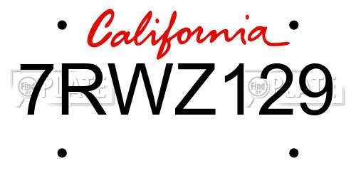 7RWZ129 California License Plate