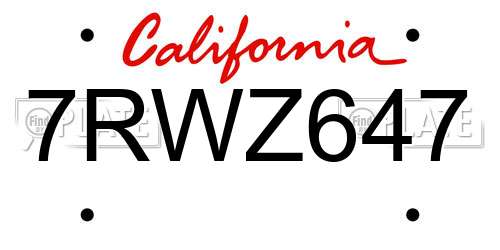 7RWZ647 California License Plate