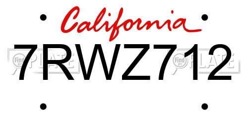 7RWZ712 California License Plate