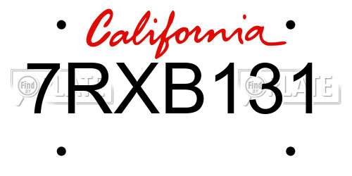 7RXB131 California License Plate
