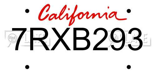 7RXB293 California License Plate