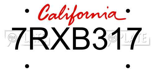 7RXB317 California License Plate