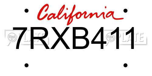 7RXB411 California License Plate