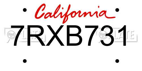 7RXB731 California License Plate