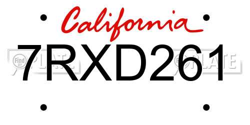 7RXD261 California License Plate