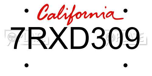 7RXD309 California License Plate
