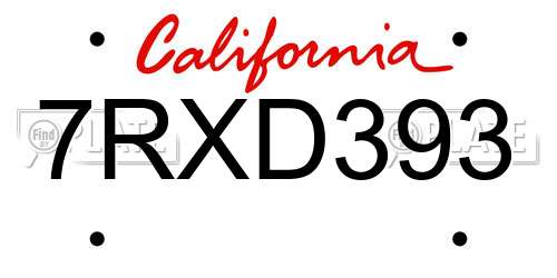 7RXD393 California License Plate