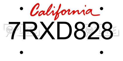 7RXD828 California License Plate