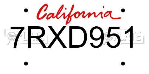 7RXD951 California License Plate