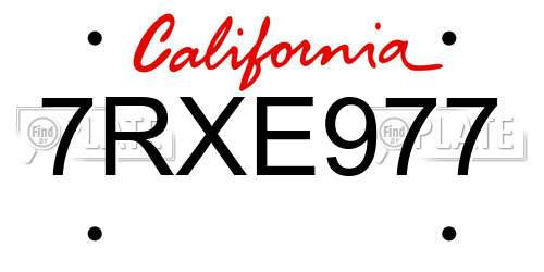 7RXE977 California License Plate