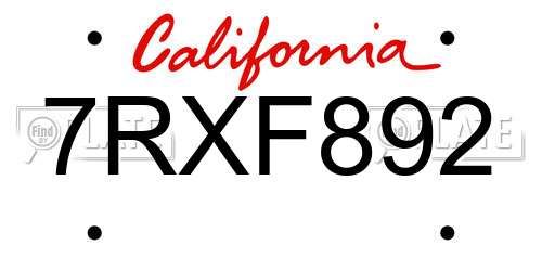 7RXF892 California License Plate