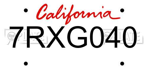 7RXG040 California License Plate