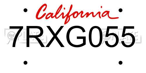 7RXG055 California License Plate