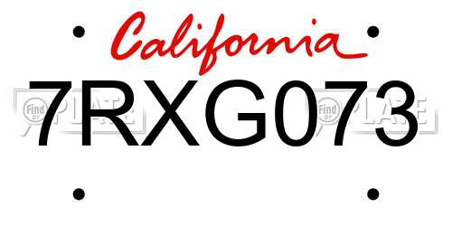 7RXG073 California License Plate
