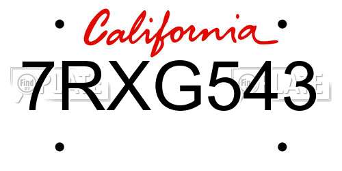 7RXG543 California License Plate