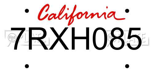7RXH085 California License Plate