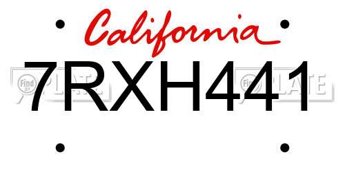7RXH441 California License Plate