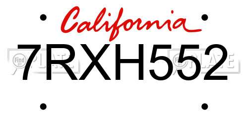 7RXH552 California License Plate