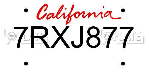 7RXJ877 California License Plate