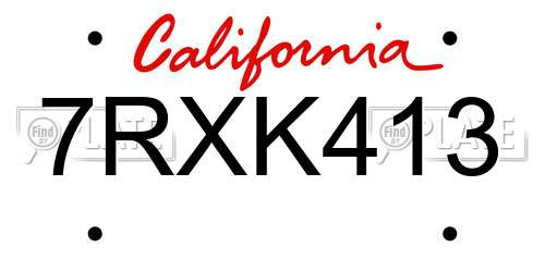 7RXK413 California License Plate