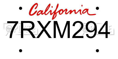 7RXM294 California License Plate