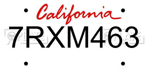 7RXM463 California License Plate