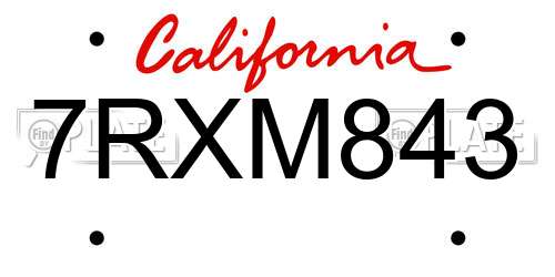 7RXM843 California License Plate
