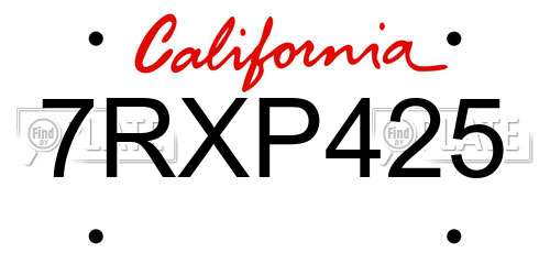 7RXP425 California License Plate