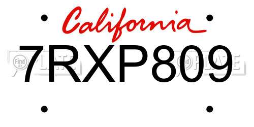 7RXP809 California License Plate