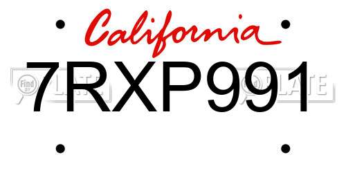 7RXP991 California License Plate