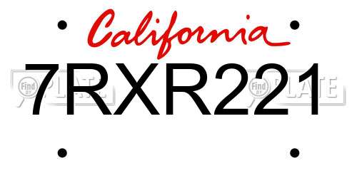 7RXR221 California License Plate