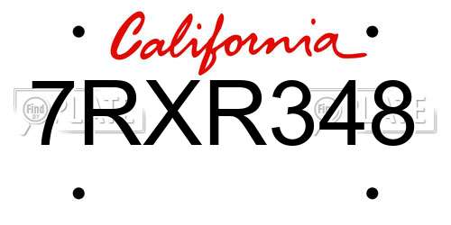 7RXR348 California License Plate