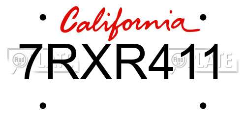 7RXR411 California License Plate