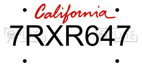 7RXR647 California License Plate