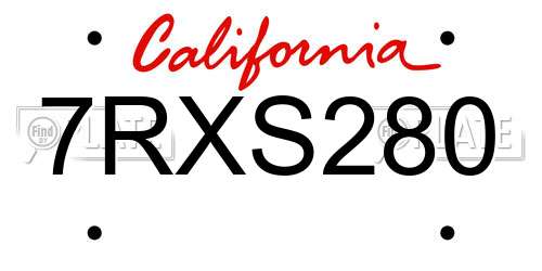 7RXS280 California License Plate