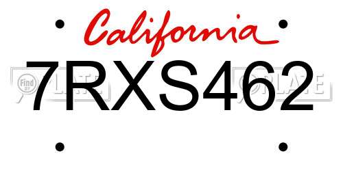 7RXS462 California License Plate