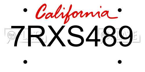 7RXS489 California License Plate