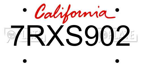 7RXS902 California License Plate