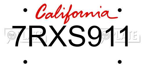 7RXS911 California License Plate