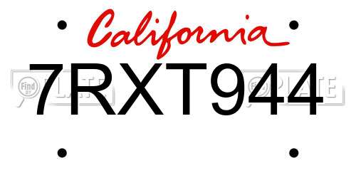 7RXT944 California License Plate