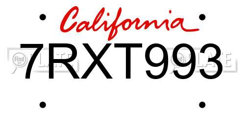 7RXT993 California License Plate