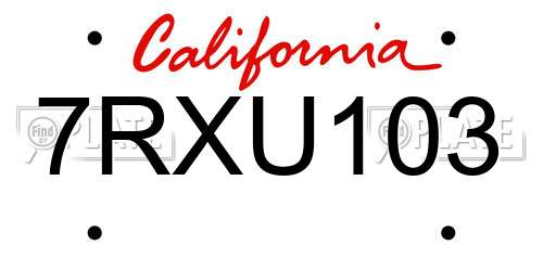 7RXU103 California License Plate