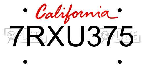 7RXU375 California License Plate