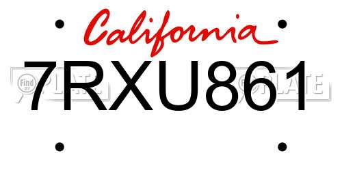 7RXU861 California License Plate