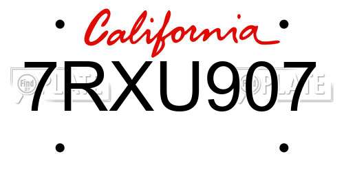 7RXU907 California License Plate