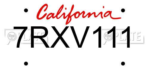 7RXV111 California License Plate