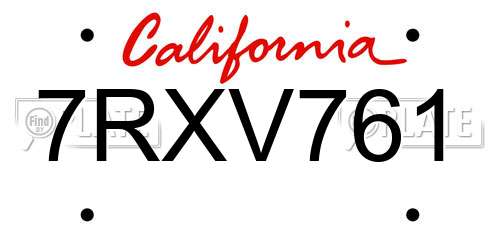 7RXV761 California License Plate
