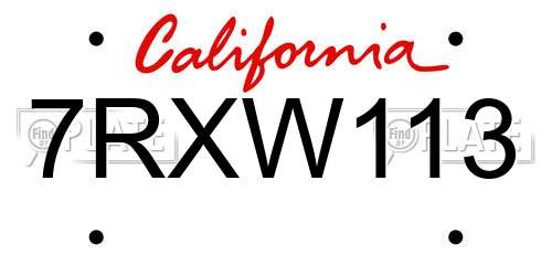 7RXW113 California License Plate
