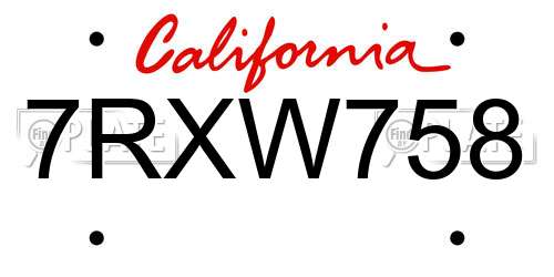 7RXW758 California License Plate