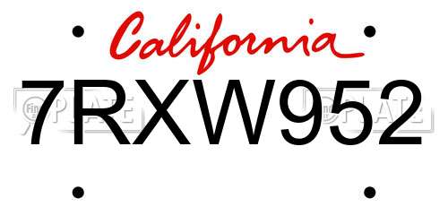 7RXW952 California License Plate